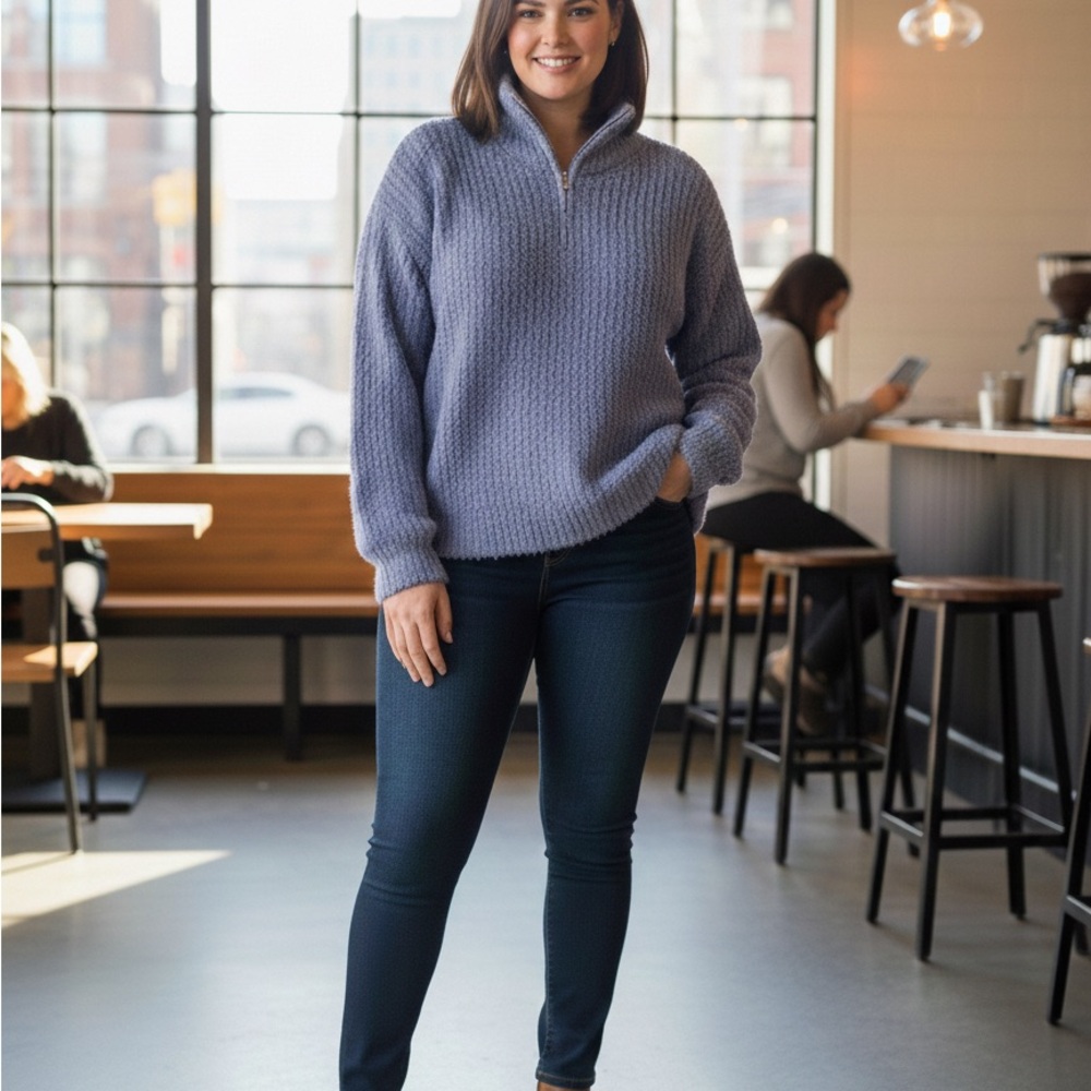 NWT Cozy Soft Grey/Blue Half-Zip Sweater